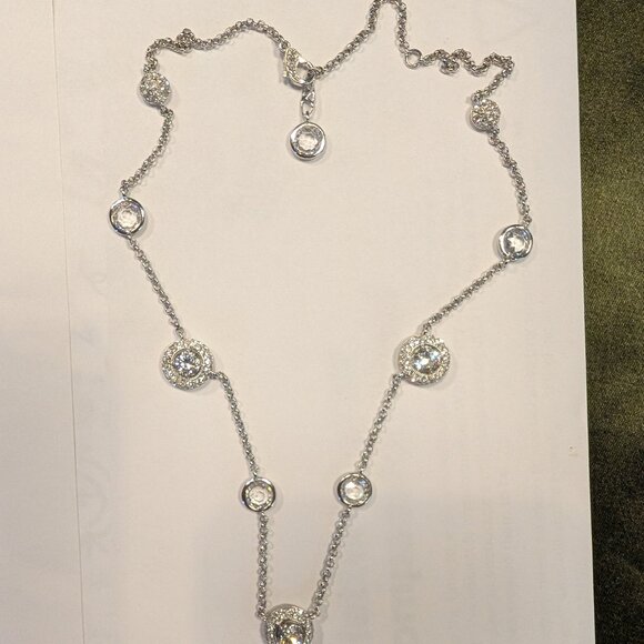 AVA Nadri Cubic Zirconia and Crystal Station Lariat Necklace in White Rhodium Br - Picture 6 of 8